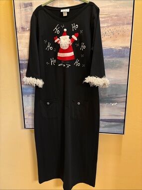 Holiday Santa Nightgown with Fuzzy Cuff Trim